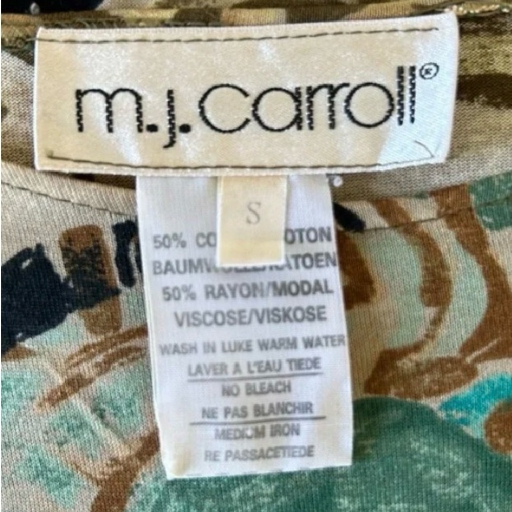 4/$20 Vintage m.j. carroll Abstract Animal Print Tie Front Top Boho Retro Small - Picture 3 of 4